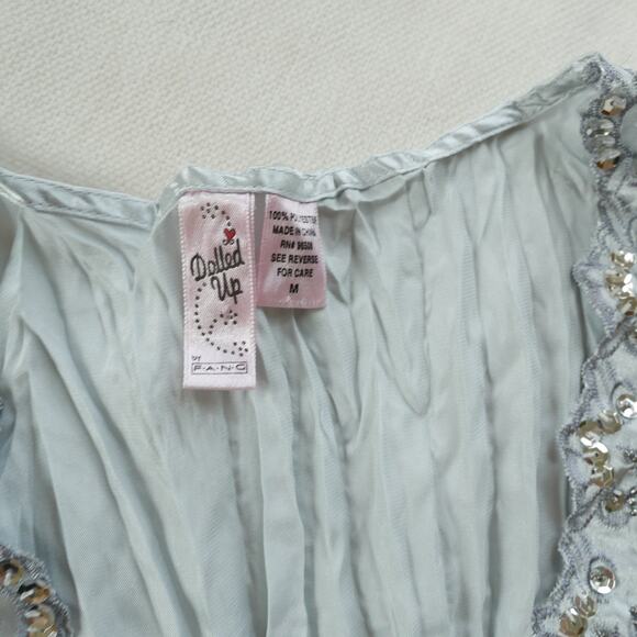 Y2k vintage crinkle top tie front beaded fairy-core M - Picture 4 of 10